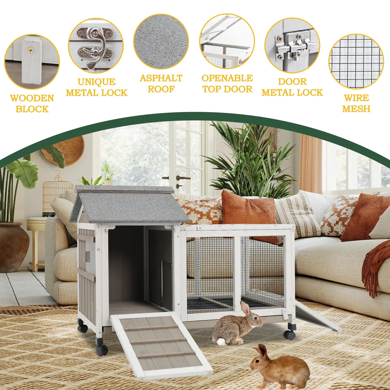 PETSCOSSET wooden bunny hutch with removable tray