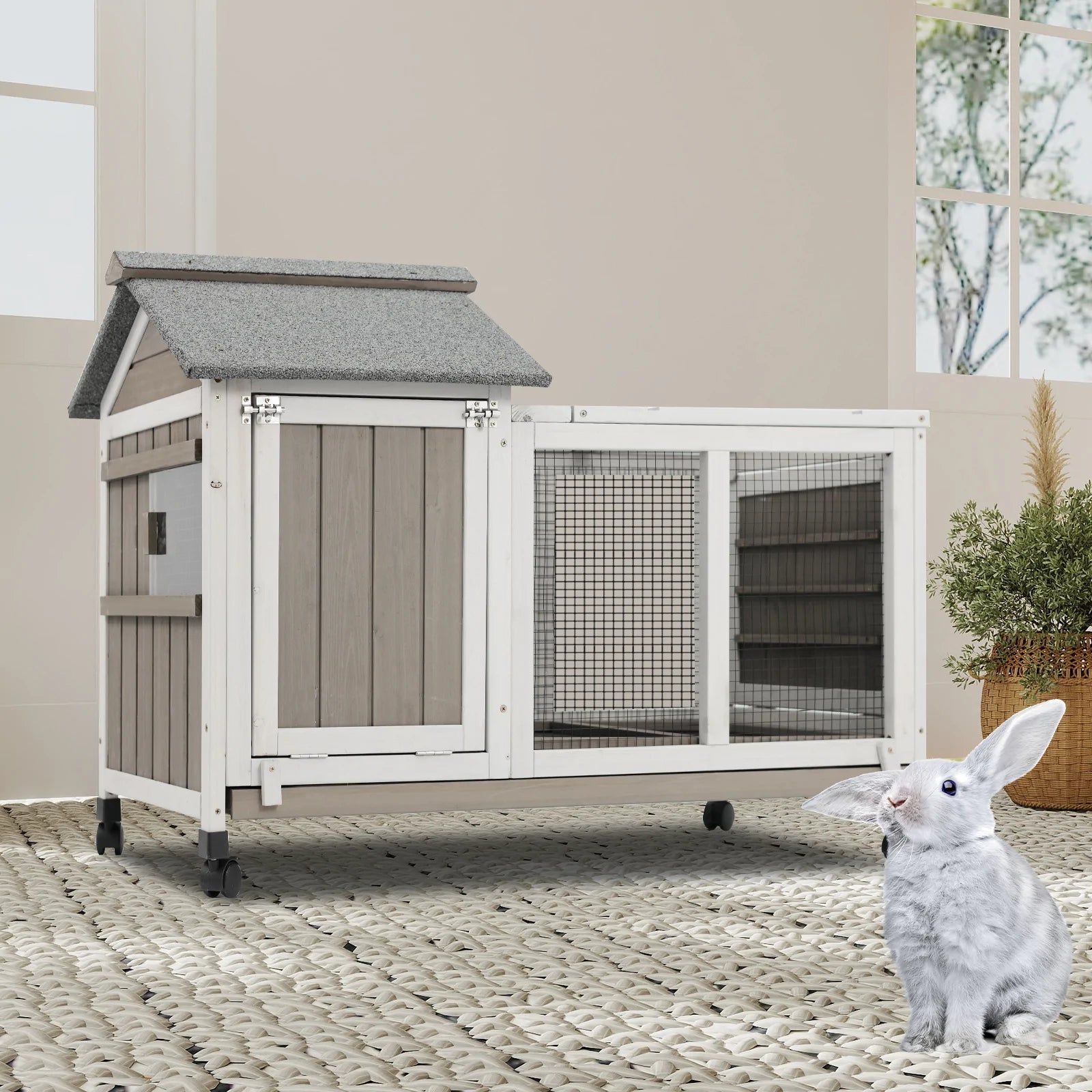 Weatherproof wooden hutch for rabbits and guinea pigs