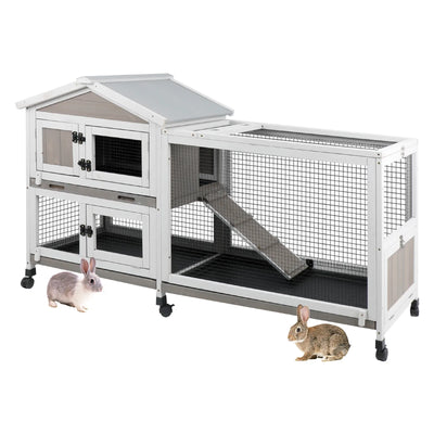 PETSCOSSET 2-Story Wooden Rabbit Hutch with Run – Front View