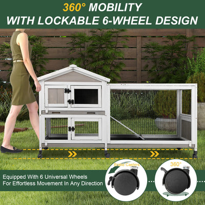 Wooden Rabbit Hutch with Spacious Run Area