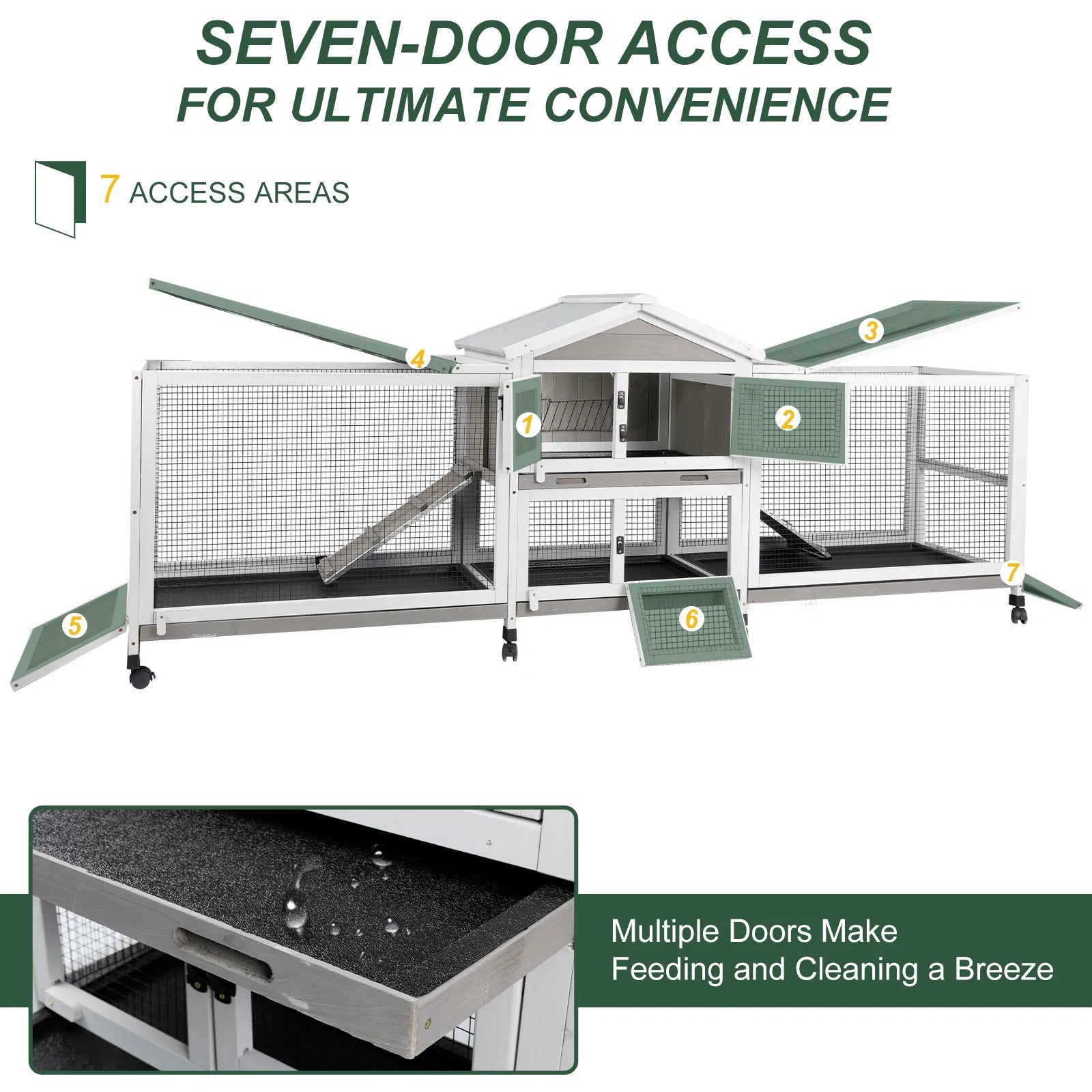 Large outdoor indoor bunny hutch with ramp and leak-proof trays