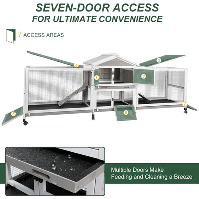 Large outdoor indoor bunny hutch with ramp and leak-proof trays