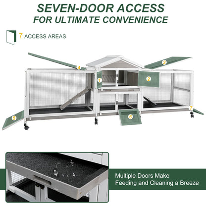 Large outdoor indoor bunny hutch with ramp and leak-proof trays