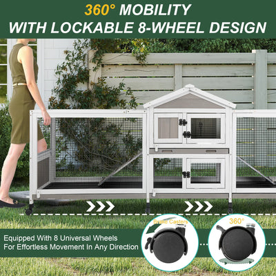 Spacious rabbit hutch with two runs for outdoor exercise