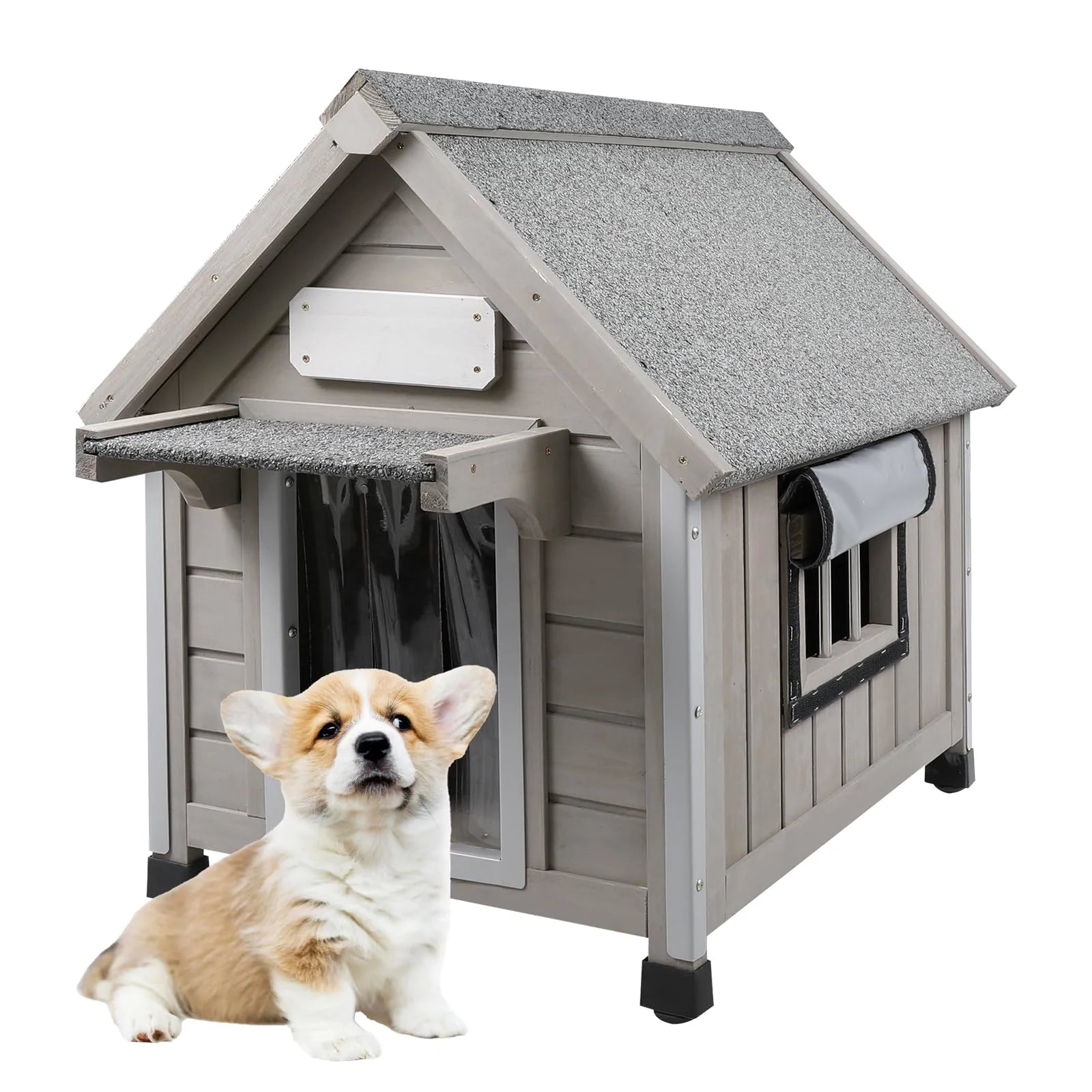 Wooden dog kennel with waterproof asphalt roof for small dogs