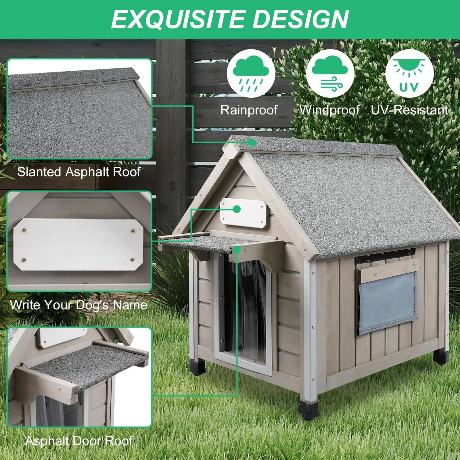 Side view of PETSCOSSET waterproof wooden dog kennel
