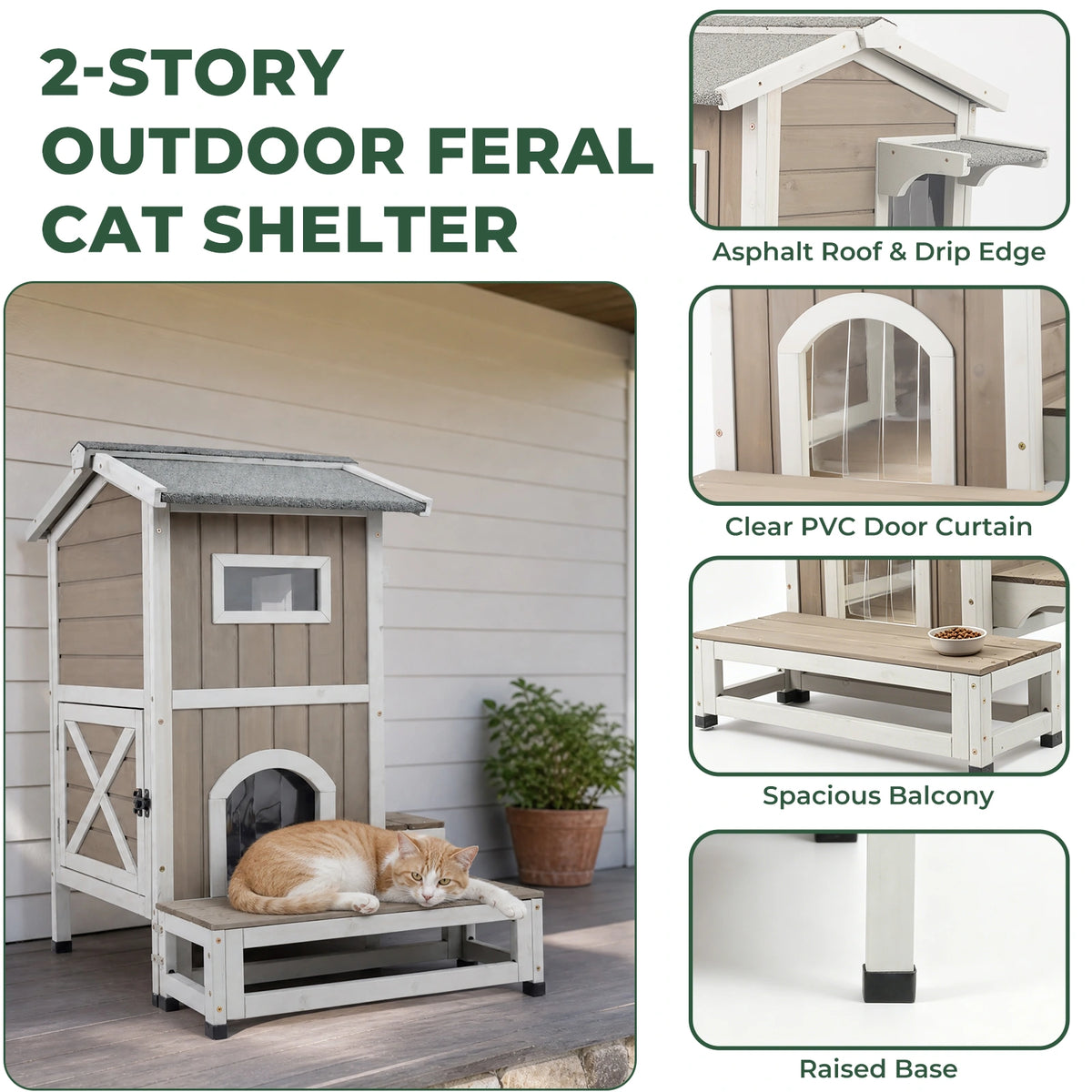 Insulated Outdoor Cat House with Balcony & Door-petscosset