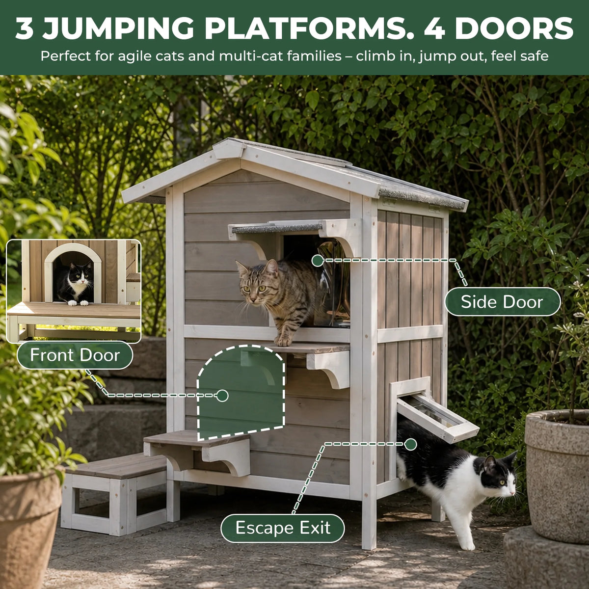 Insulated Outdoor Cat House with Balcony & Door-petscosset