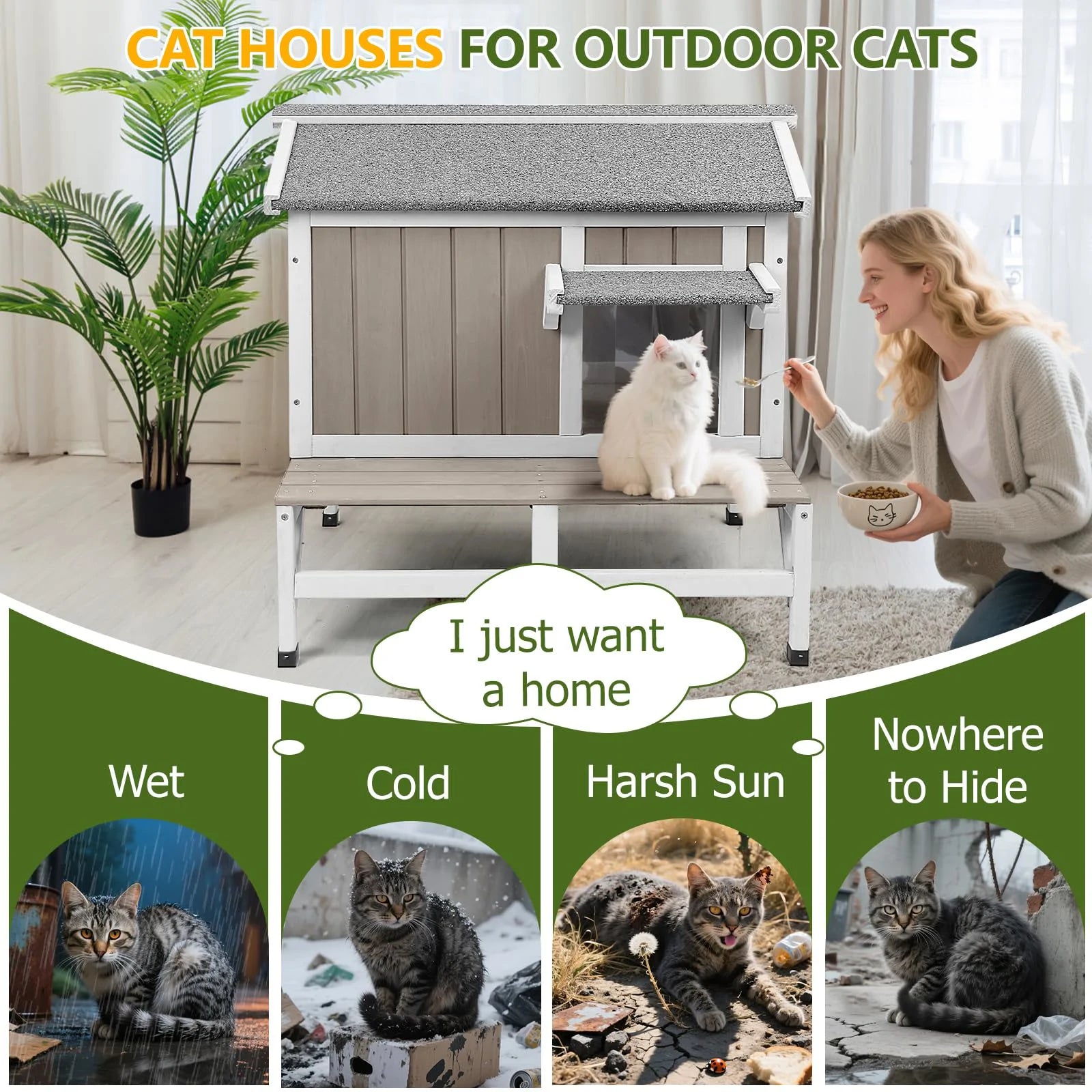 Weatherproof feral cat house for outside use