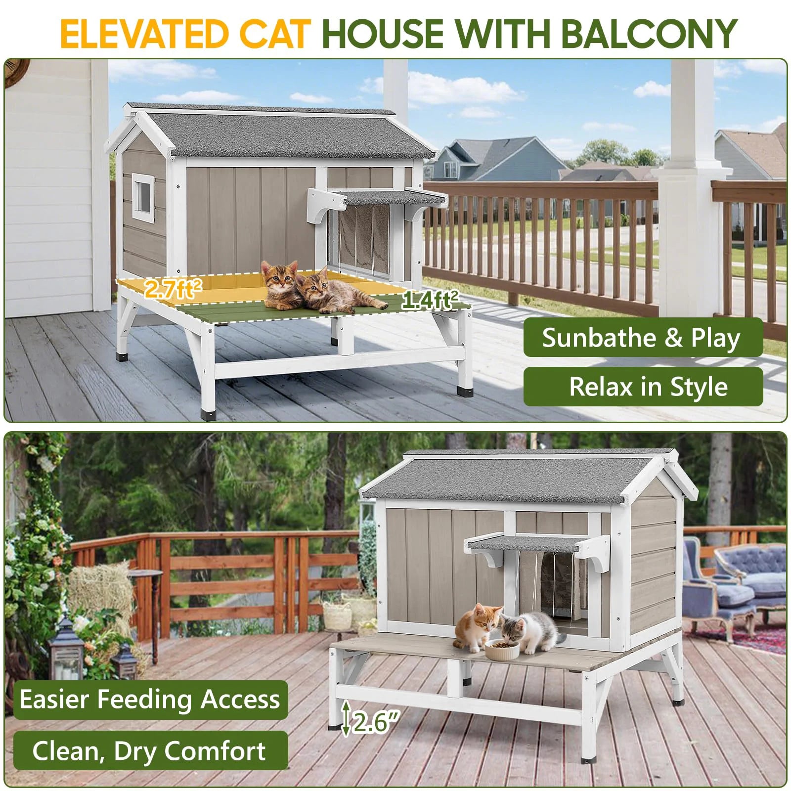 Balcony cat house outdoor wooden structure