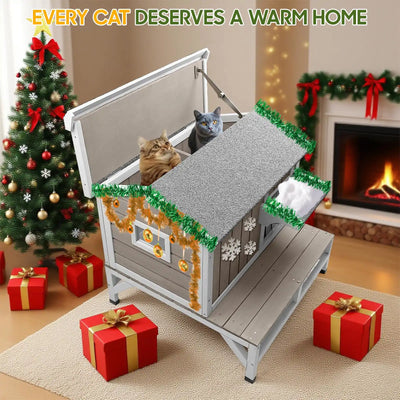 Balcony cat house side view wooden design
