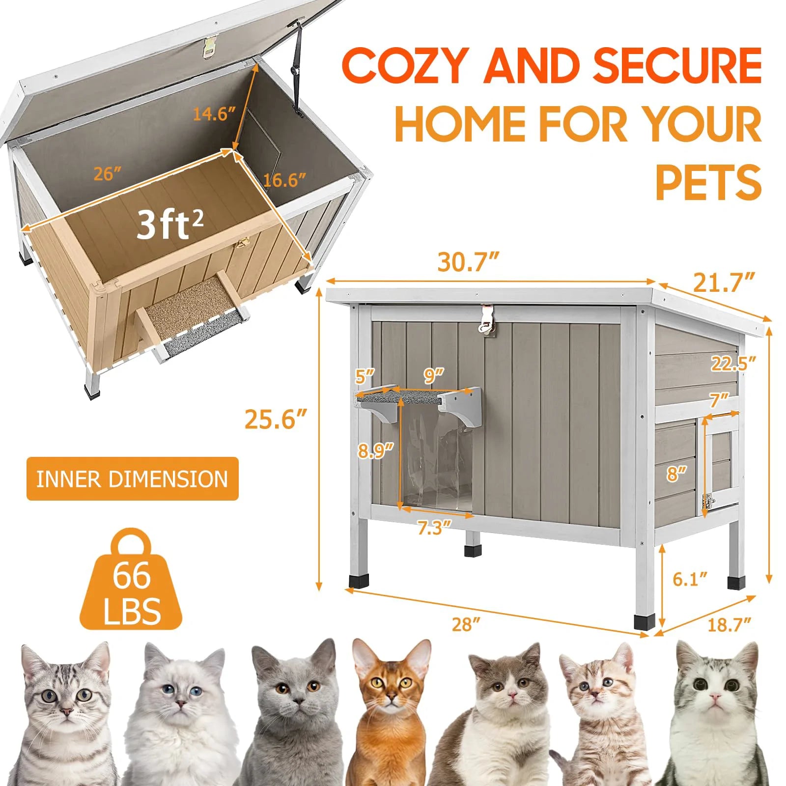 Weatherproof wooden cat shelter for winter