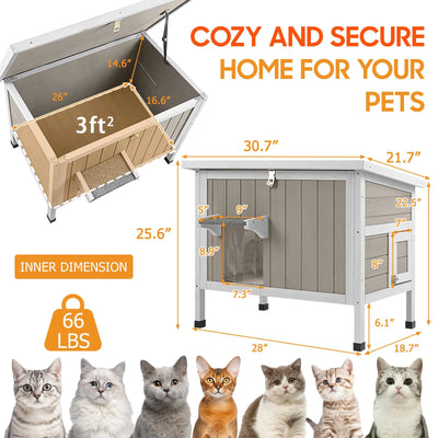 Weatherproof wooden cat shelter for winter