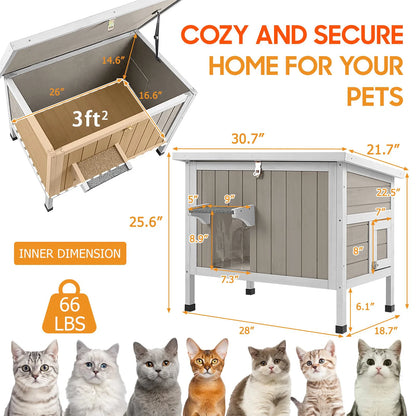Weatherproof wooden cat shelter for winter