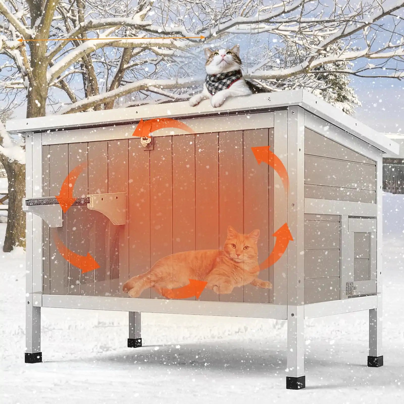 Insulated winter cat house with openable roof