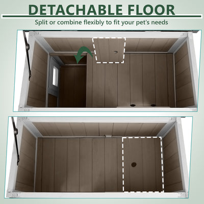 Petscosset 2-story outdoor cat shelter with removable middle panel and flexible detachable floor design.