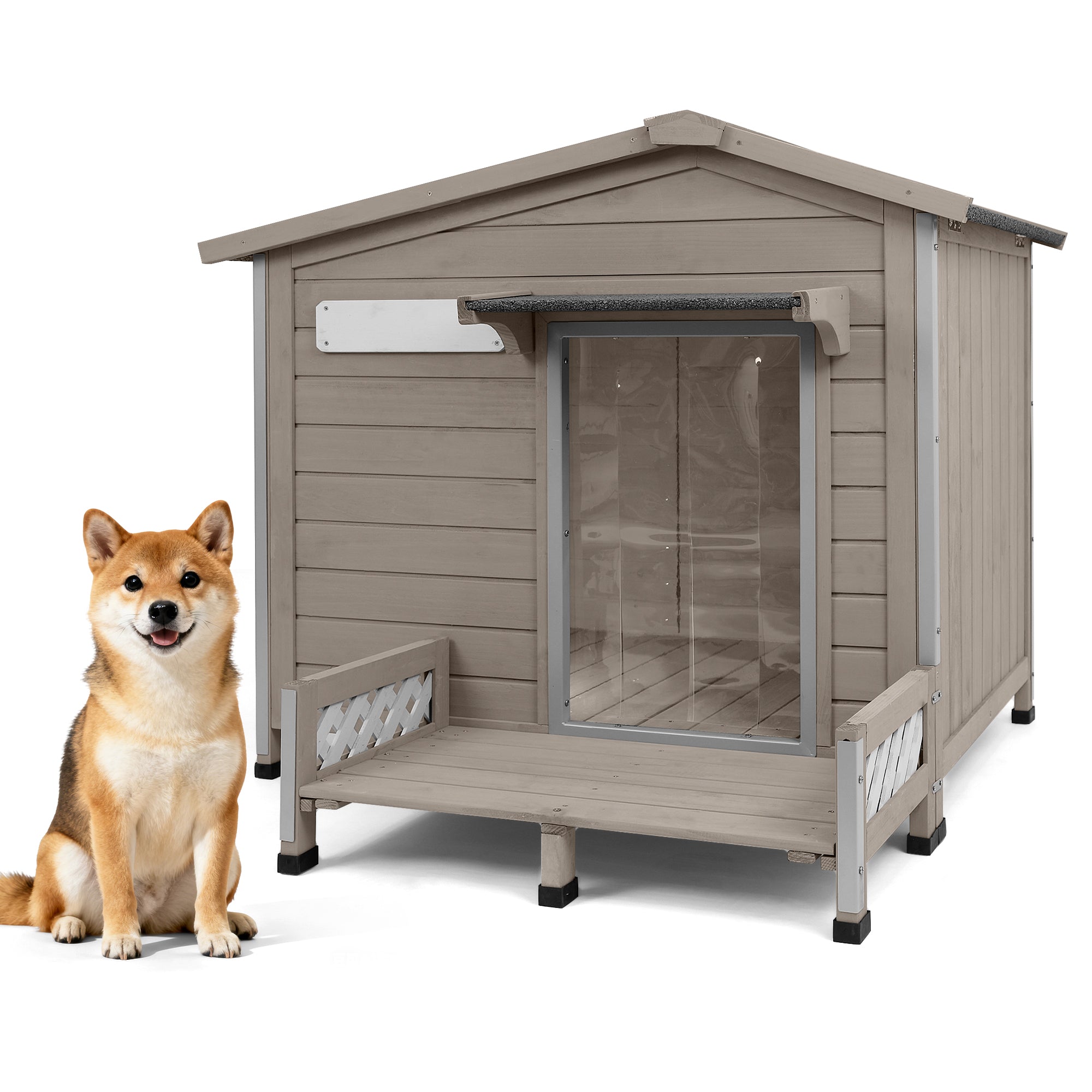 Wooden Dog Kennel with Porch & Window for Medium Dog 40.6″H-PET67