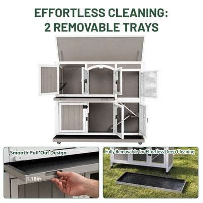 PETSCOSSET Rabbit Hutch (47.2"L) - 2-Story, Wheels & Trays - PET33