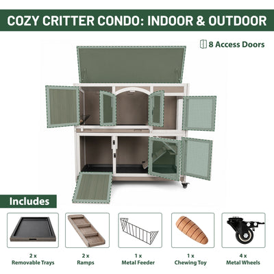 PETSCOSSET Rabbit Hutch (47.2"L) - 2-Story, Wheels & Trays - PET33