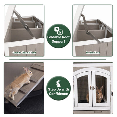 PETSCOSSET Rabbit Hutch (47.2"L) - 2-Story, Wheels & Trays - PET33