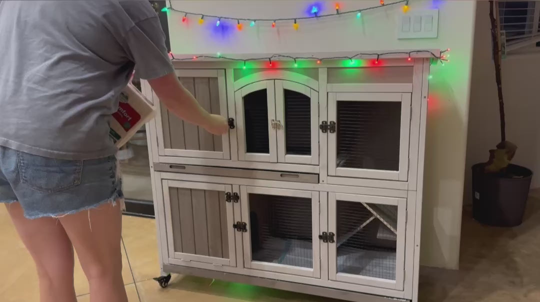 47-Inch Rabbit Hutch with Wheels and Trays | Petscosset