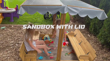 PETSCOSSET Wooden Sandbox with Lid, Kids Sandbox with Cover Outdoor,Brown