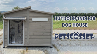 Wooden Dog House Outdoor with Chew-Proof Iron Frame for Medium Dogs-PET69