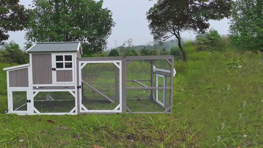 PETSCOSSET 95″ Large Chicken Coop Mobile Wooden Hen House with Nesting Box,with 6 Ventilation Door and Ramp,Grey