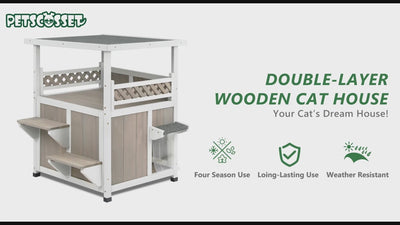 Outdoor Feral Cat Shelter with Balcony-PET09