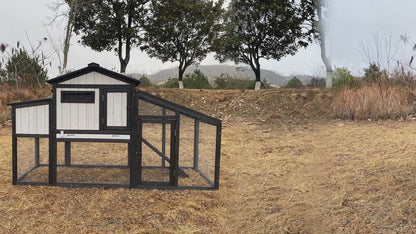 PETSCOSSET 65″L Chicken Coop with Run, Wooden Hen House with Nesting Box, UV Panel, Black