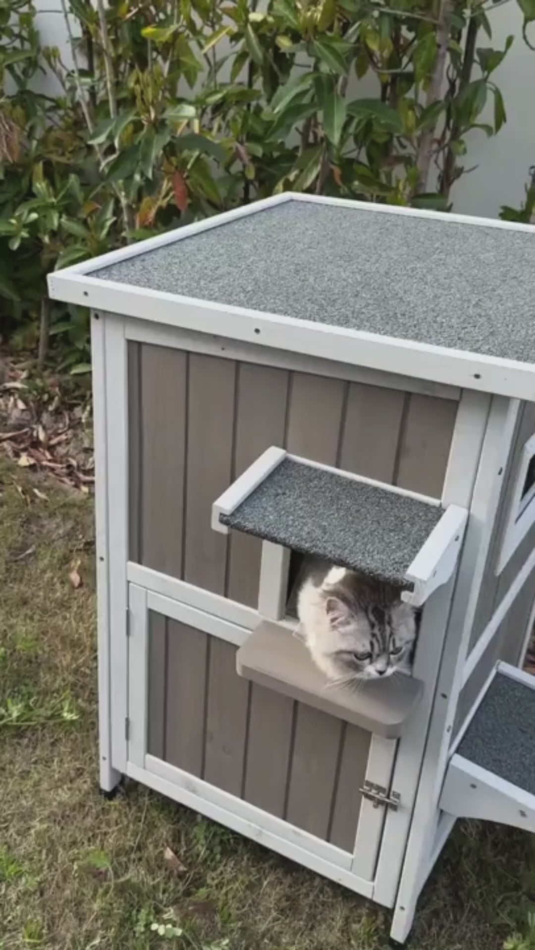 2-Story Weatherproof Wooden Cat House Spacious Outdoor Shelter - PET20