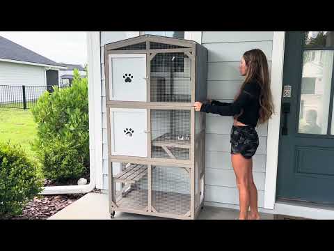 63" Mobile Wooden Catio Enclosure with Clear Dome Bed & Condo-PET95