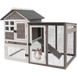 Petscosset Rabbit Hutch Bunny Cage Indoor, Two-Story Large Rabbit Cage Guinea Pig House with Tray, Gray